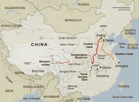 South-north water transfer scheme, China map