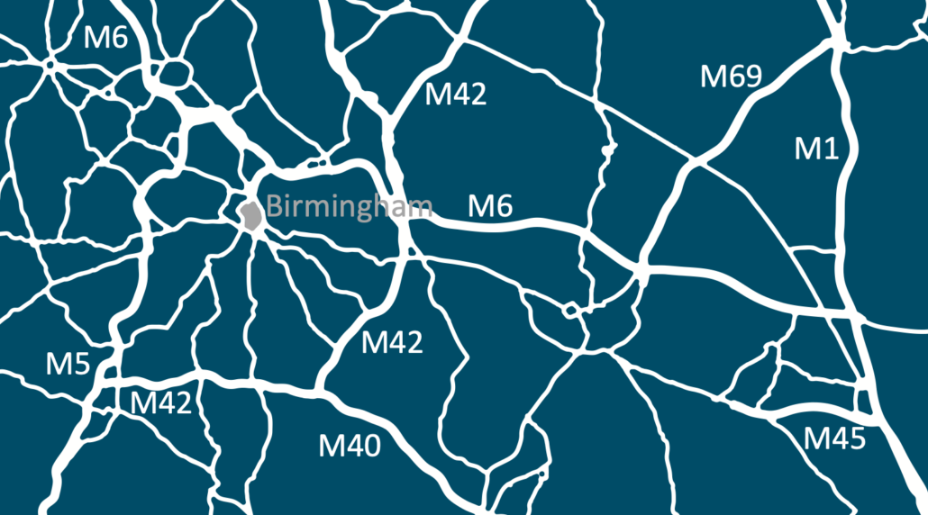The motorways linking Birmingham to other cities in the UK