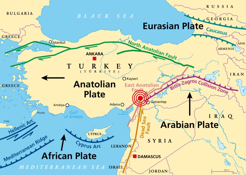 A map to show the location of the Turkey Syria earthquake