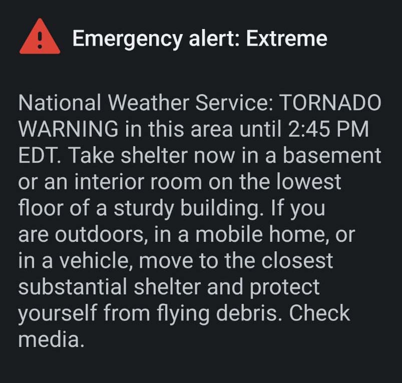 Tornado text alert during Hurricane Milton