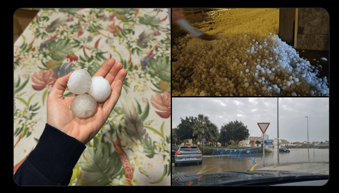 Photographs of hailstone that fell during the storm. 