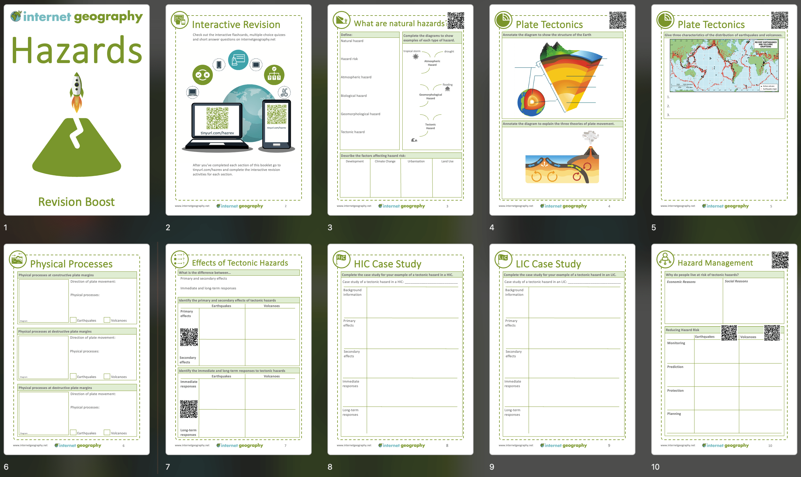 A screenshot of a revision boost booklet for The Challenge of Natural Hazards