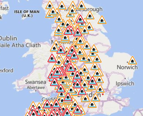 Storm Bert flood warnings map